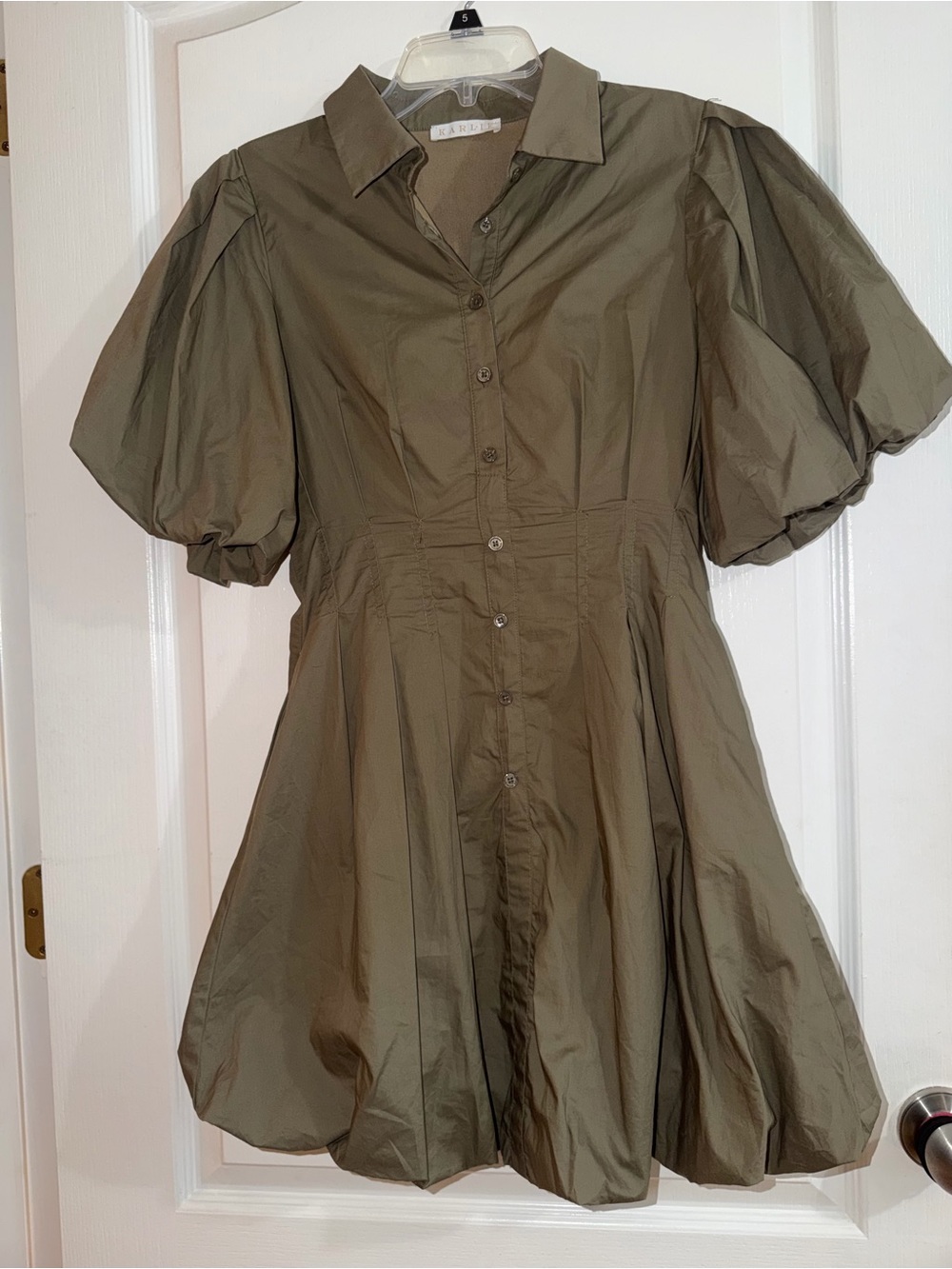 Karlie Olive Puff-Sleeve Mini Dress